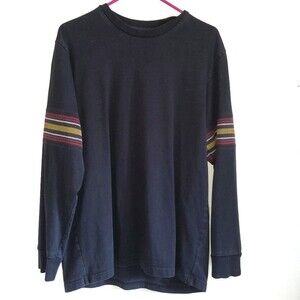 Supreme Knit Stripe Panel Long Sleeve Crew Neck Shirt Top Black Medium